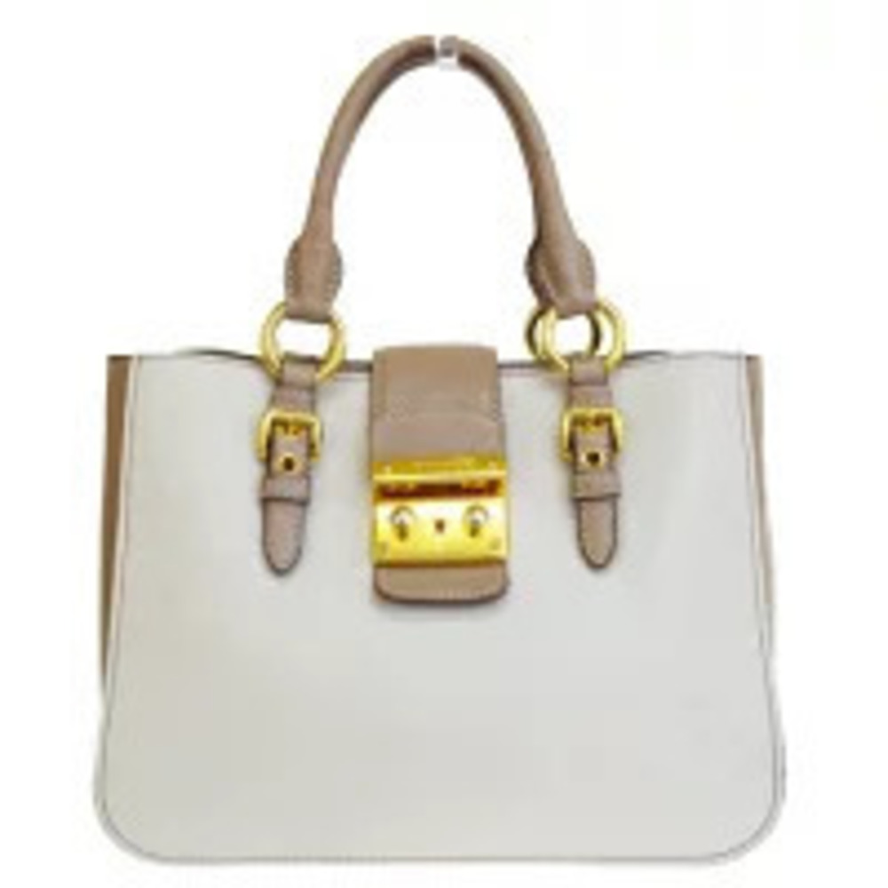 Miu Miu Madras tote beige leather prominent front pushlock White